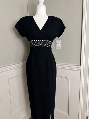 Datiani Black Crochet Waist Midi Dress Size 4P Petite
